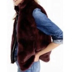 J. Crew | Women's Faux Fur Vest Vivid Burgundy Red Wine Full Zipper Size XXS